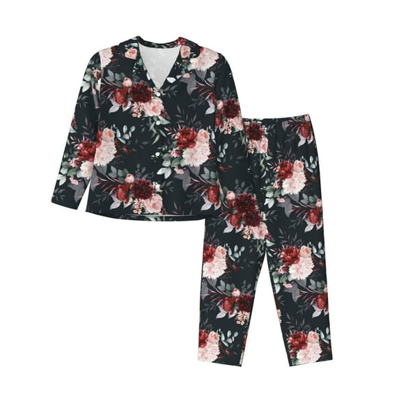 Yiaed Watercolor Floral Print Pajamas Women's Long Sleeve Sleepwear Soft Button Down Loungewear Pjs Lounge Set Nightwear Womens Pajama Pants-XX-Large