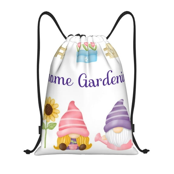 Yiaed Watercolor Gnome Garden Print Drawstring Bags Drawstring Backpack Bulk String Back Pack Gym Sport Bag-Medium