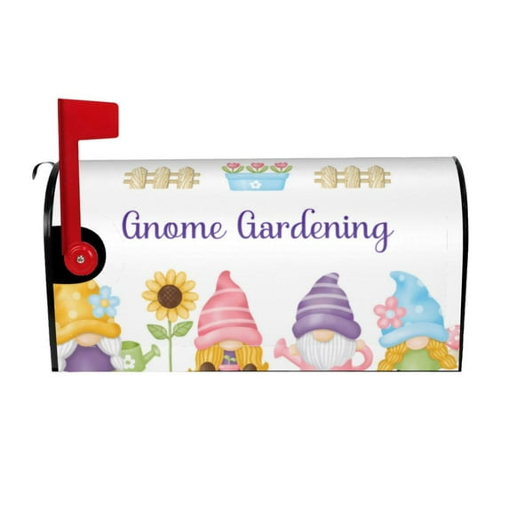 Yiaed Watercolor Gnome Garden Print Mailbox Covers, Magnetic Mailbox Cover, Mail Box Covers for Garden Outdoor Decor Box Covers-21x18 in