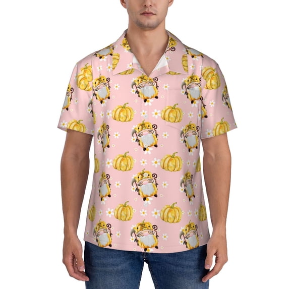 Yiaed Watercolor Gnomes Print Hawaiian Shirt for Men Short Sleeve Button Down Shirts Beach Shirts for Men-Large