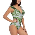 thumbnail image 1 of Yiaed Watercolor Green Leaves Print Women's Ruffled One Piece Swimsuit V Neck Swimwear Slimming Monokini for Woman-Medium, 1 of 8