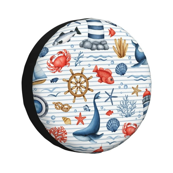 Yiaed Watercolor Nautical Print Tire Wheel Cover, Waterproof Spare Tire Cover Fit for Jeep, Truck,Trailer, RV, SUV, Camper and Most Vehicle-16 inch