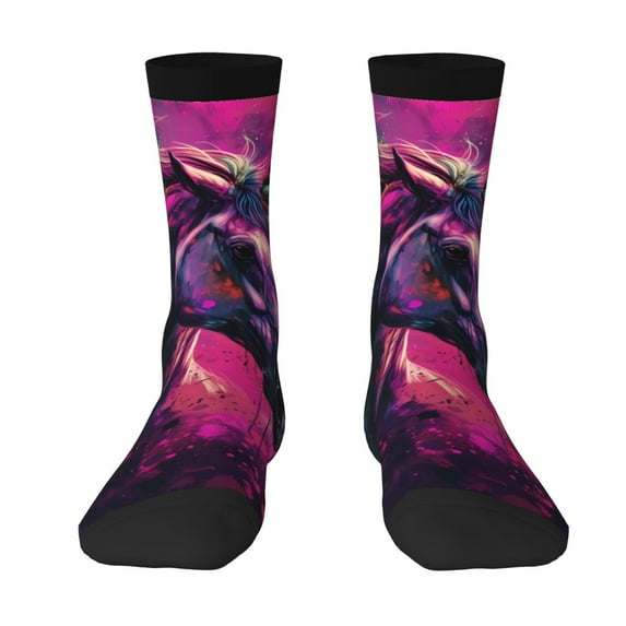 Yiaed Watercolor Painting White Horse Print Great elasticity Crew Socks Sports socks for Men and Women