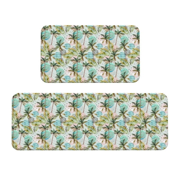 Yiaed Watercolor Palm Tree Kitchen Rugs Sets of 2 Kitchen Mats Cushioned Anti Fatigue Kitchen Rug Tapetes Para Cocina for Sink,Laundry Room