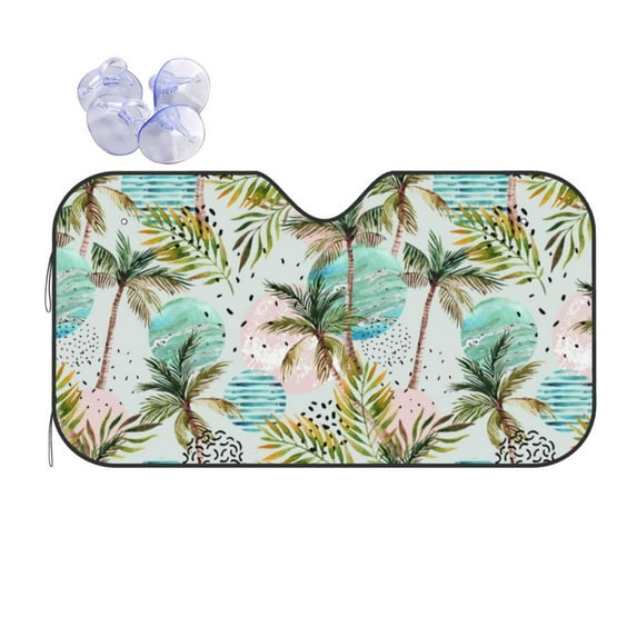 Yiaed Watercolor Palm Tree Print Car Windshield Sunshade Front Auto Car Front Window Sun Shade Foldable Sun Visor Shield Cover Auto Accessories for Sedan SUV Truck-Small
