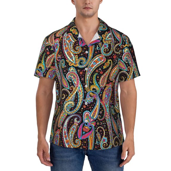 Yiaed Watercolor Romantic Paisley Print Hawaiian Shirt for Men Short Sleeve Button Down Shirts Beach Shirts for Men-Small