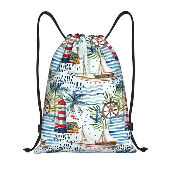 Yiaed Watercolor Sailboat Print Drawstring Bags Drawstring Backpack Bulk String Back Pack Gym Sport Bag-Medium