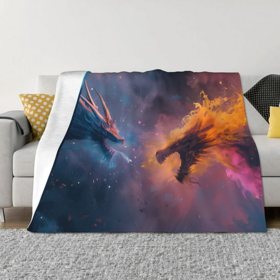 Yiaed Watercolor Sky Dragon Print Blanket Throw Blanket Soft Cozy Flannel Blanket for Home Bed Sofa Couch Chair-50"x40"
