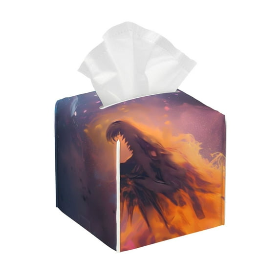 Yiaed Watercolor Sky Dragon Print Tissue Box Cover, PU Leather Decorative Organizer for Tabletop, Bathroom, Car, Office Creative Decorative