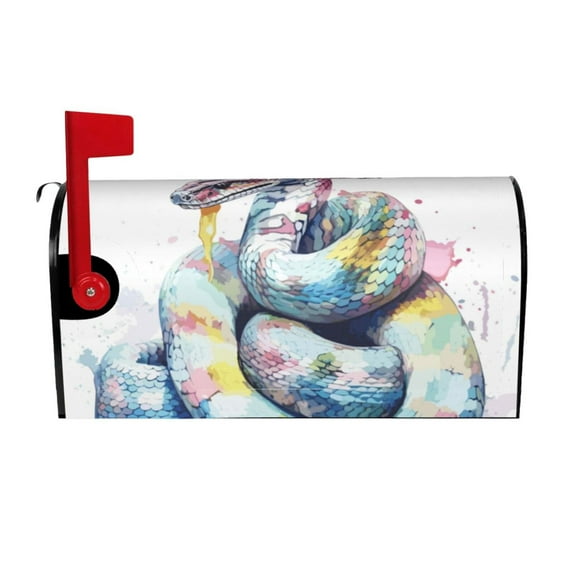 Yiaed Watercolor Snake Print Mailbox Covers, Magnetic Mailbox Cover, Mail Box Covers for Garden Outdoor Decor Box Covers-21x18 in