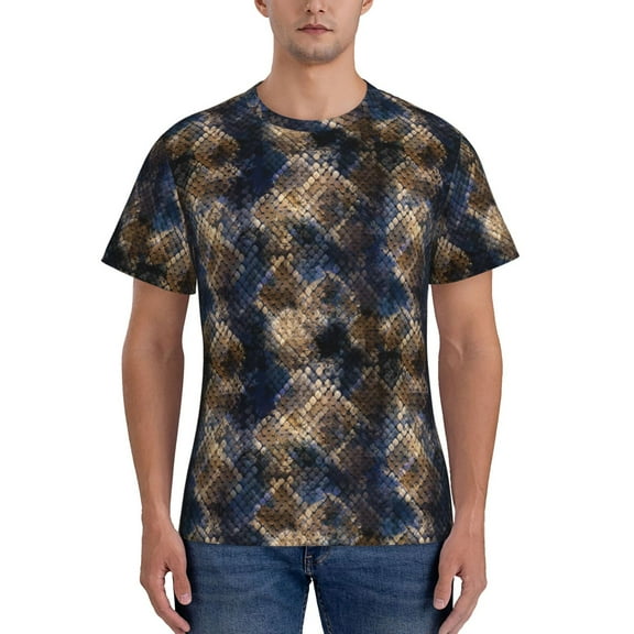 Yiaed Watercolor Snake Skin Print Mens Short Sleeve Tight Fit T-Shirt, Crewneck Casual Tee-Medium