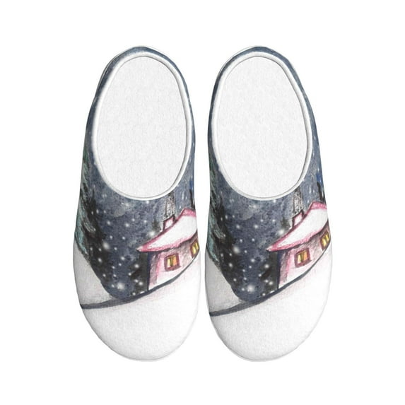 Yiaed Watercolor Winter Landscape For Christmas Print Slippers Fuzzy Warm Cozy Slippers Non Slip House Slippers For Indoor Outdoor Slippers House Slippers-39/40