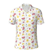 Yiaed Watermelon And LemonPrint Men's Short Sleeve Polo Shirt,Golf Polo for Men Three-Button Golf Shirt Athletic Casual Collared T-Shirt- Large