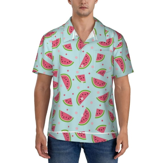 Yiaed Watermelon Print Hawaiian Shirt for Men Short Sleeve Button Down Shirts Beach Shirts for Men-3X-Large