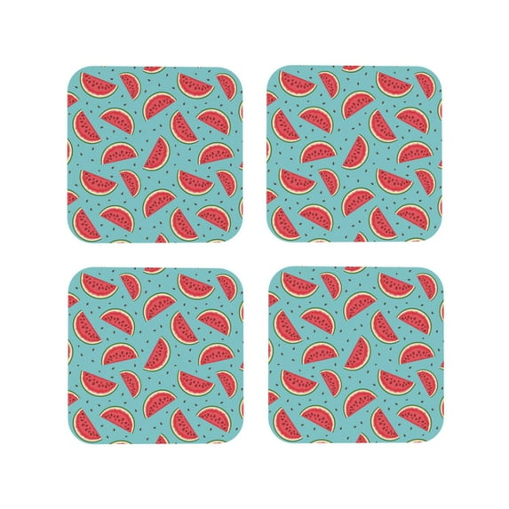 Yiaed Watermelon Print Leather Coasters for Drinks - Cup Coasters Coffee Table Kitchen Table Bar, Home & Office Gifts Handmade Drink Coasters-Square