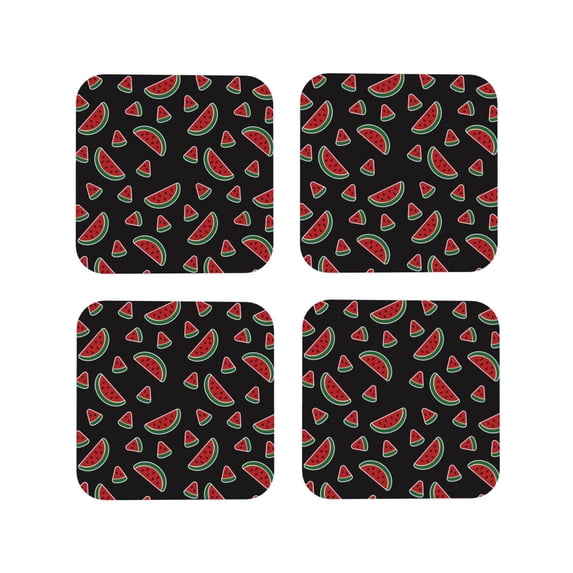 Yiaed Watermelon Print Leather Coasters for Drinks - Cup Coasters Coffee Table Kitchen Table Bar, Home & Office Gifts Handmade Drink Coasters-Square