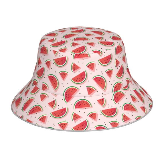 Yiaed Watermelon Print Reflective Stripe Bucket Hat Unisex Funny Outdoor Fisherman Cap Beach Sun Hat