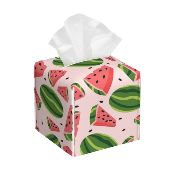 Yiaed Watermelon Print Tissue Box Cover, PU Leather Decorative Organizer for Tabletop, Bathroom, Car, Office Creative Decorative