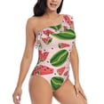 thumbnail image 1 of Yiaed Watermelon Print Women One Piece Swimsuits Tummy Control One Shoulder Bathing Suits Pattern Ruffle Swimwear-Small, 1 of 8