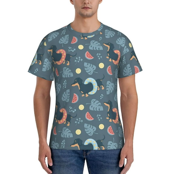 Yiaed Watermelons Dachshunds Print Mens Short Sleeve Tight Fit T-Shirt, Crewneck Casual Tee-Medium