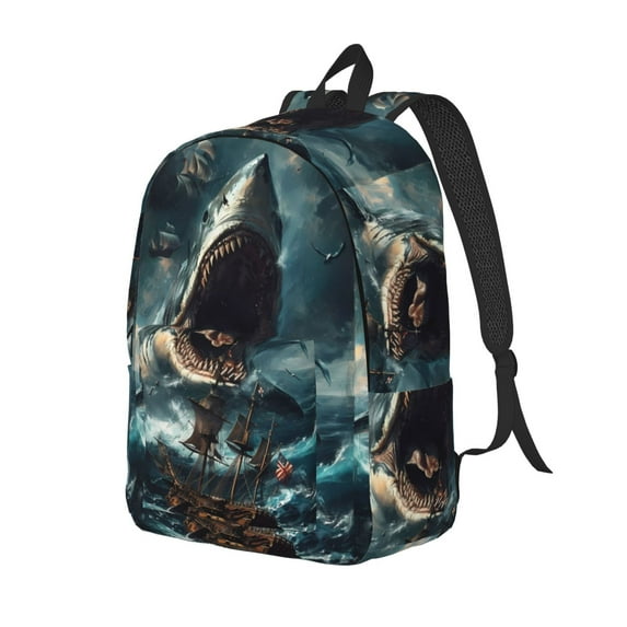 Yiaed Wave Sailboat Shark Print Print Laptop Backpack Travel Canvas Backpack Vintage Aesthetic Backpack for School Knapsack Backpack Backpack for School-Small