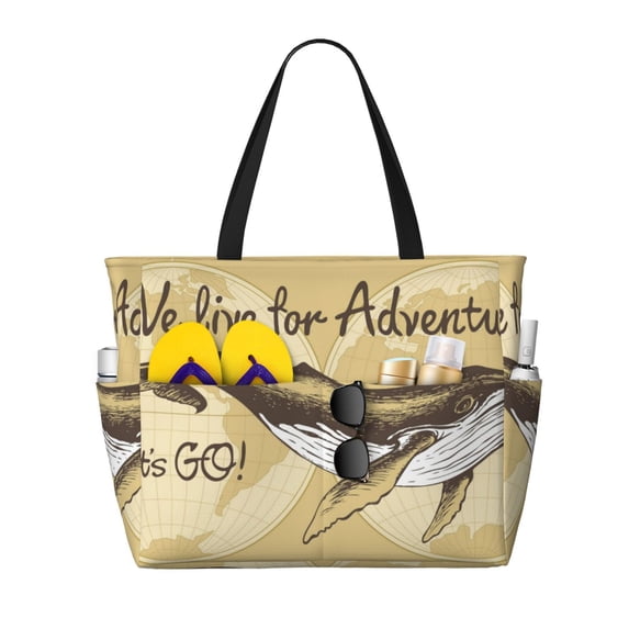 Yiaed We Live for Adventure Print Large Capacity Beach Travel Bag - Waterproof Zipper Vacation Tote for Sandproof Storage, and Camping