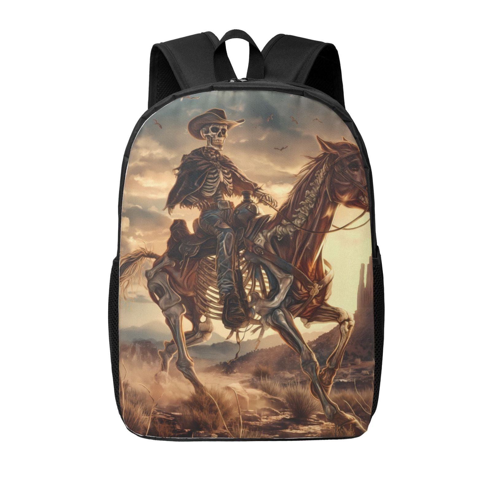 Yiaed Western Skeleton Cowboy Horse Print Travel Laptop Backpack, 17
