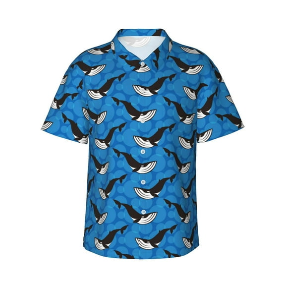 Yiaed Whale And Sea Print Hawaiian Shirt for Men Short Sleeve Button Down Shirts Beach Shirts for Men,Medium
