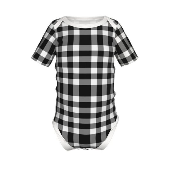 Yiaed White And Black Plaid Print Infant Climbing Short Sleeve Onesie One-Piece Baby Bodysuit Clothes 0-12 Months -