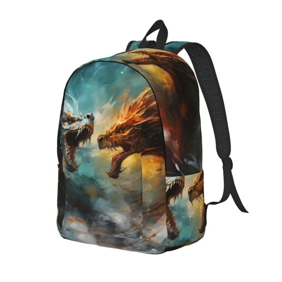 Yiaed White And Red Sketch Dragon Print Print Laptop Backpack Travel Canvas Backpack Vintage Aesthetic Backpack for School Knapsack Backpack Backpack for School-Medium