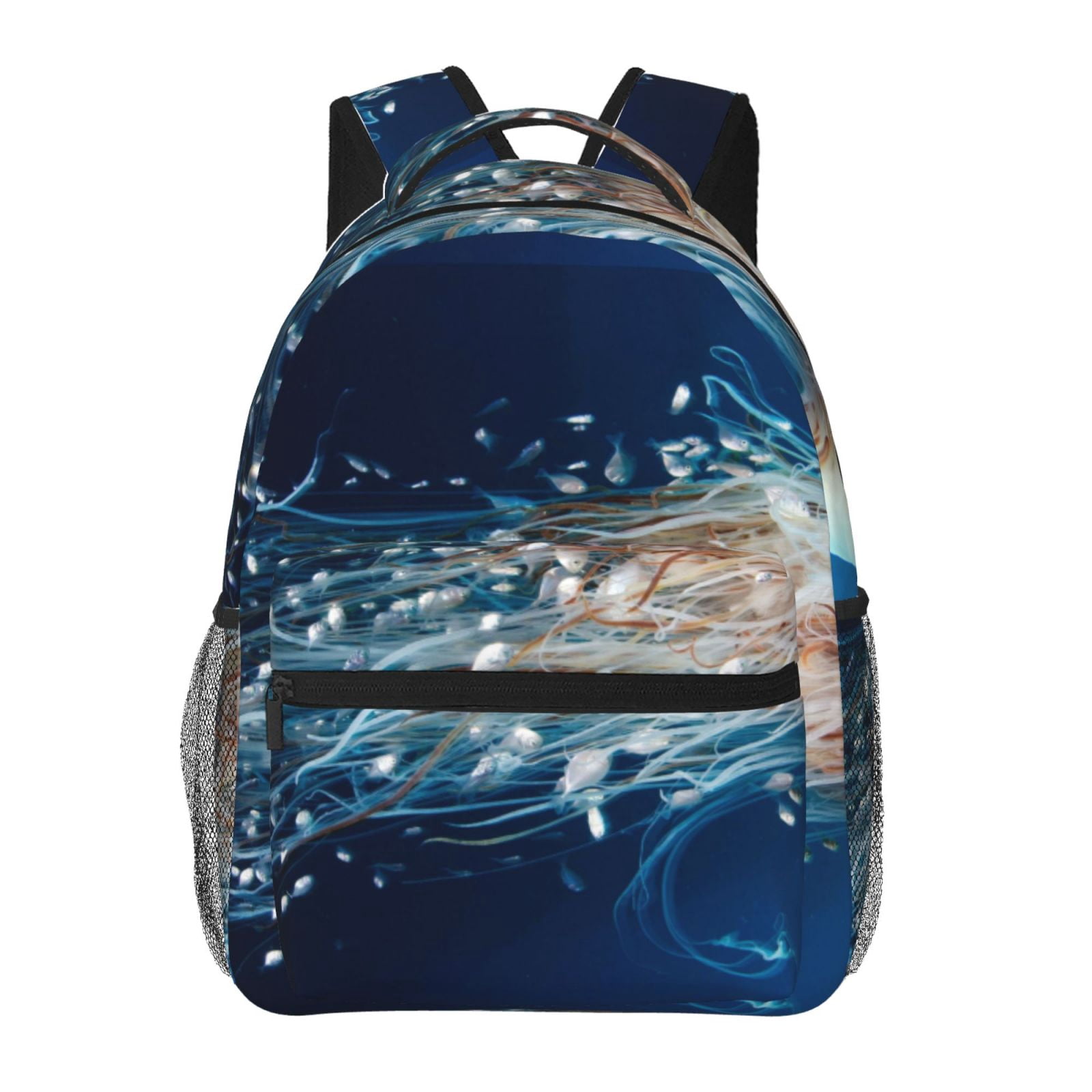 Sea Summer Whale Print Canvas Backpack – Rainbow Colored School Bag With Side Pockets, Adjustable Straps, 13.25" X 15" X 5"
