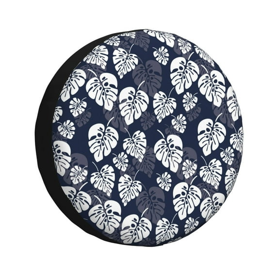 Yiaed White Leaves Print Tire Wheel Cover, Waterproof Spare Tire Cover Fit for Jeep, Truck,Trailer, RV, SUV, Camper and Most Vehicle-17 inch