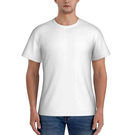 Yiaed White Print Mens Short Sleeve Tight Fit T-Shirt, Crewneck Casual Tee-Large