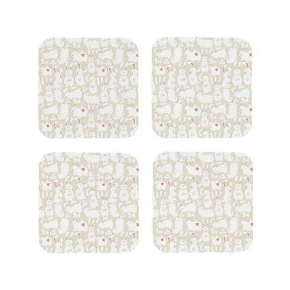 Yiaed White Rabbit Print Leather Coasters for Drinks - Cup Coasters Coffee Table Kitchen Table Bar, Home & Office Gifts Handmade Drink Coasters-Square