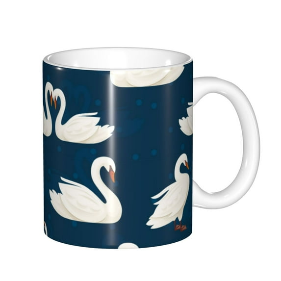 Yiaed White Swam Print Ceramics Coffee,Large Handle Design,Extra Large Tea and Coffee Cup for Office and Home Mugs