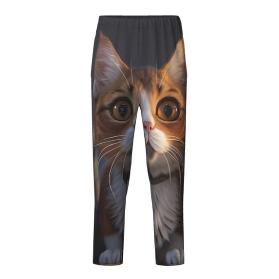 Yiaed Wide Eyed Cartoon Cats Print Teenagers' Lounge Pants, Loose PJ Bottoms, Long Pajama Pants for Men-Small