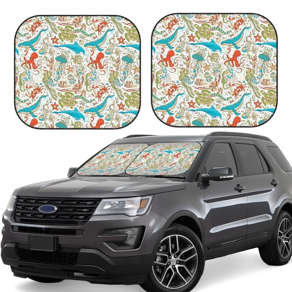 Yiaed Wild Sea Life Print Car Front Windshield Sun Shade,Foldable Anti-UV Car Sunshade for Front Window for Most Vehicles-Small
