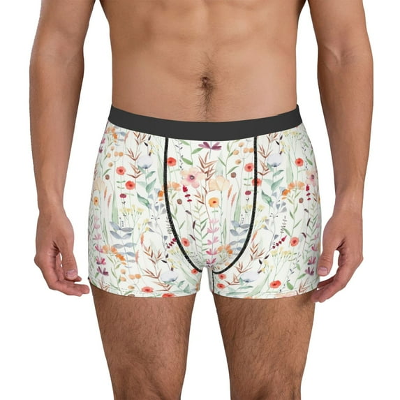 Yiaed Wildflower Watercolor 4 Print Men's Soft Cotton Boxer Shorts Breathable Boxers Underwear Moisture-Wicking Underwear Stretch Boxer Briefs for Man-XX-Large