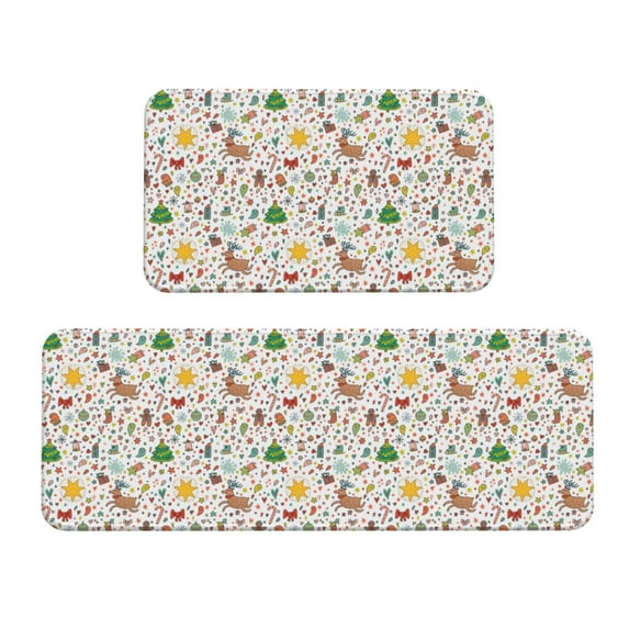 Yiaed Winter Christmas And New Year Deer Kitchen Rugs Sets of 2 Kitchen Mats Cushioned Anti Fatigue Kitchen Rug Tapetes Para Cocina for Sink,Laundry Room