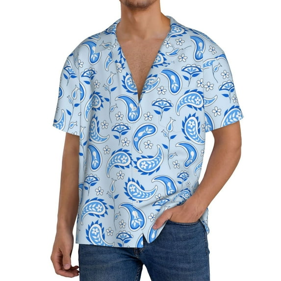 Yiaed Winter Paisley Pattern Print Mens Casual Wrinkle Free Shirts Short Sleeve Button Down Summer Stretch Dress Shirt-Small