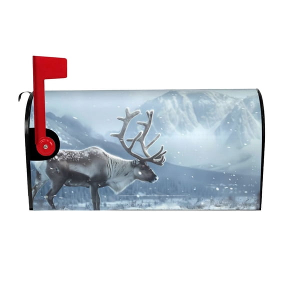 Yiaed Winter Reindeer In Snowy Mountains Print Mailbox Covers, Magnetic Mailbox Cover, Mail Box Covers for Garden Outdoor Decor Box Covers-21x18 in