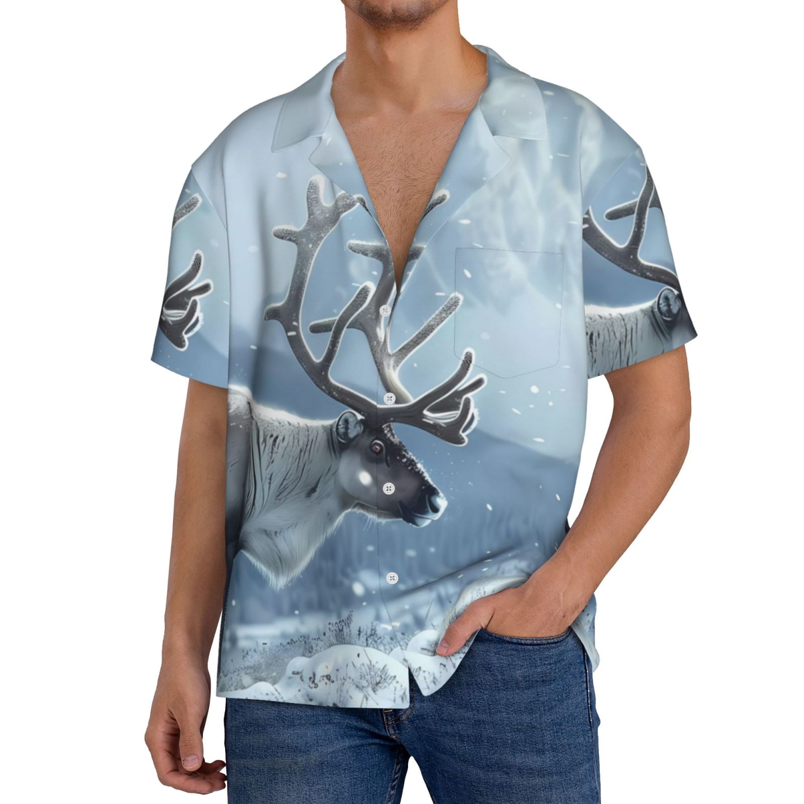 Yiaed Winter Reindeer In Snowy Mountains Print Mens Casual Wrinkle Free ...