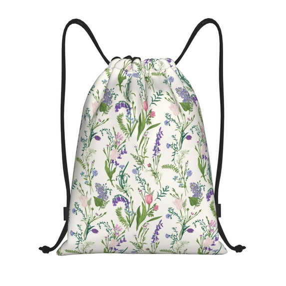 Yiaed Wisteria Flower Print Drawstring Bags Drawstring Backpack Bulk String Back Pack Gym Sport Bag-Medium