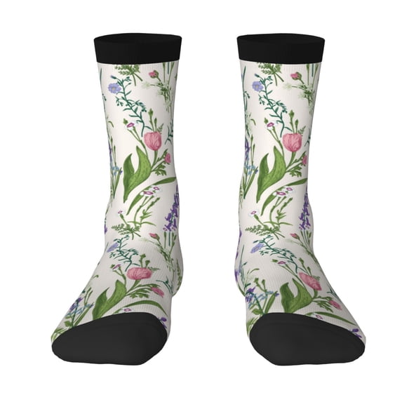 Yiaed Wisteria Flower Print Great elasticity Crew Socks Sports socks for Men and Women