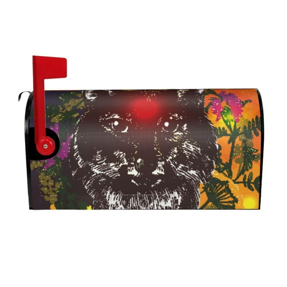 Yiaed Wolf With Wildflowers Print Mailbox Covers, Magnetic Mailbox Cover, Mail Box Covers for Garden Outdoor Decor Box Covers-21x18 in