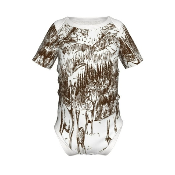 Yiaed Woodland Forest With Deers Print Infant Climbing Short Sleeve Onesie One-Piece Baby Bodysuit Clothes 0-12 Months -2 Years