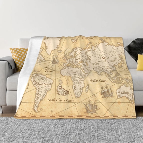 Yiaed World Map Print Blanket Throw Blanket Soft Cozy Flannel Blanket for Home Bed Sofa Couch Chair-60"x50"
