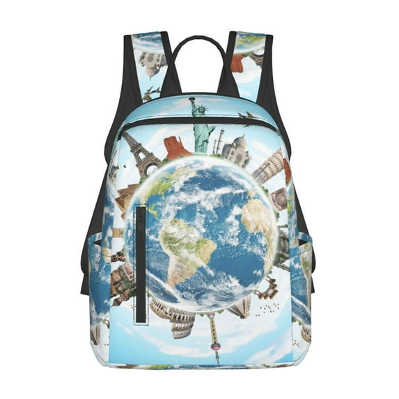 Yiaed World Travel Print Lightweight Backpack Travel Backpacks Hiking Daypack for Women Men