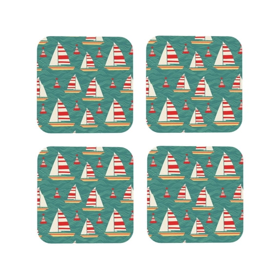 Yiaed Yachts And Buoys Print Leather Coasters for Drinks - Cup Coasters Coffee Table Kitchen Table Bar, Home & Office Gifts Handmade Drink Coasters-Square