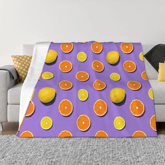 Yiaed Yellow Lemon And Orange Print Blanket Throw Blanket Soft Cozy Flannel Blanket for Home Bed Sofa Couch Chair-60"x50"